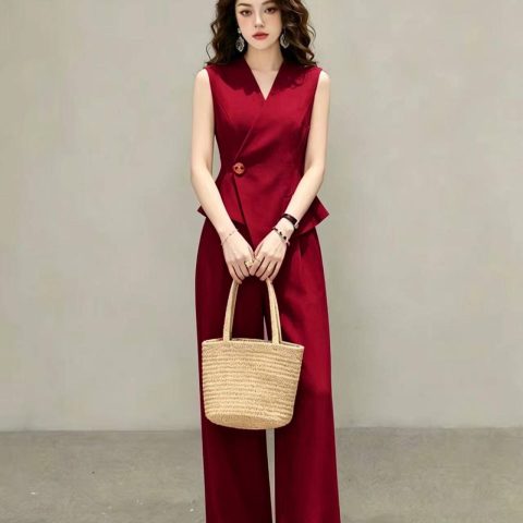 Sleeveless Waistcoat and Wide-Leg Trouser Set